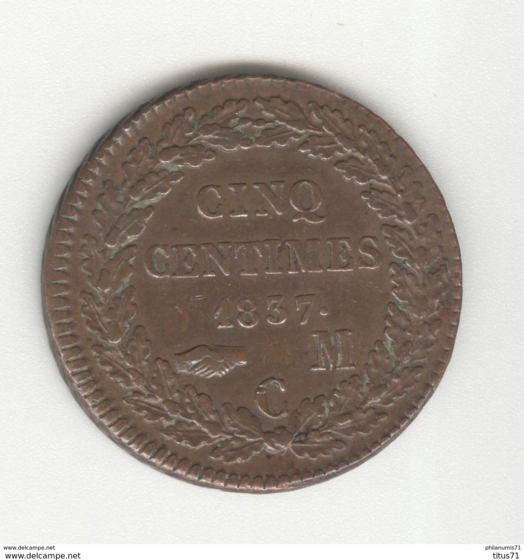 5 Centimes Monaco 1837 MC Honoré V - TTB+ à SUP - 1819-1922 Onorato V, Carlo III, Alberto I