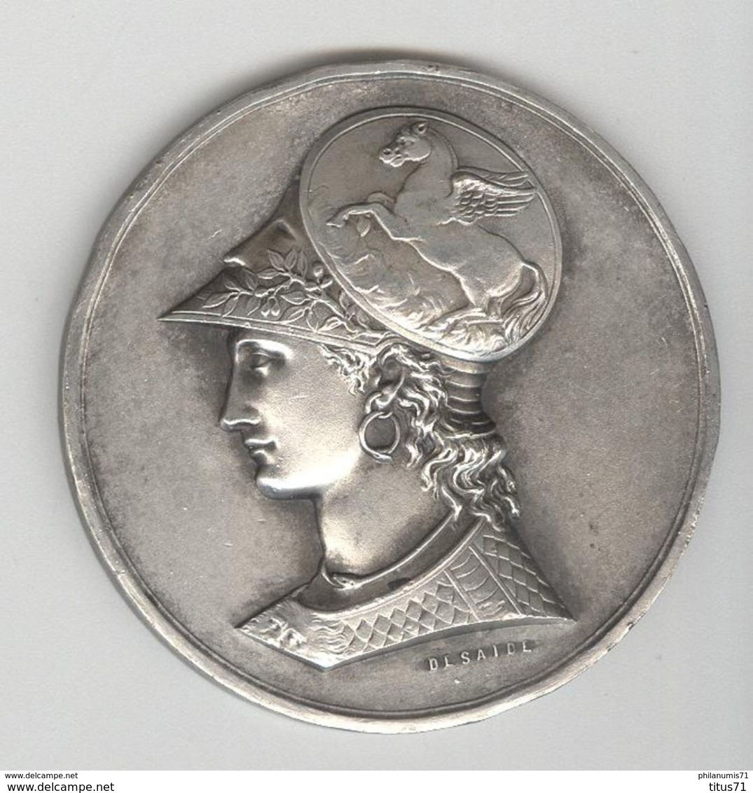 Rare Médaille Athéna + Pégase Sur Le Casque - Superbe Gravure De Desaide Père - Non Attribuée - Professionnels / De Société