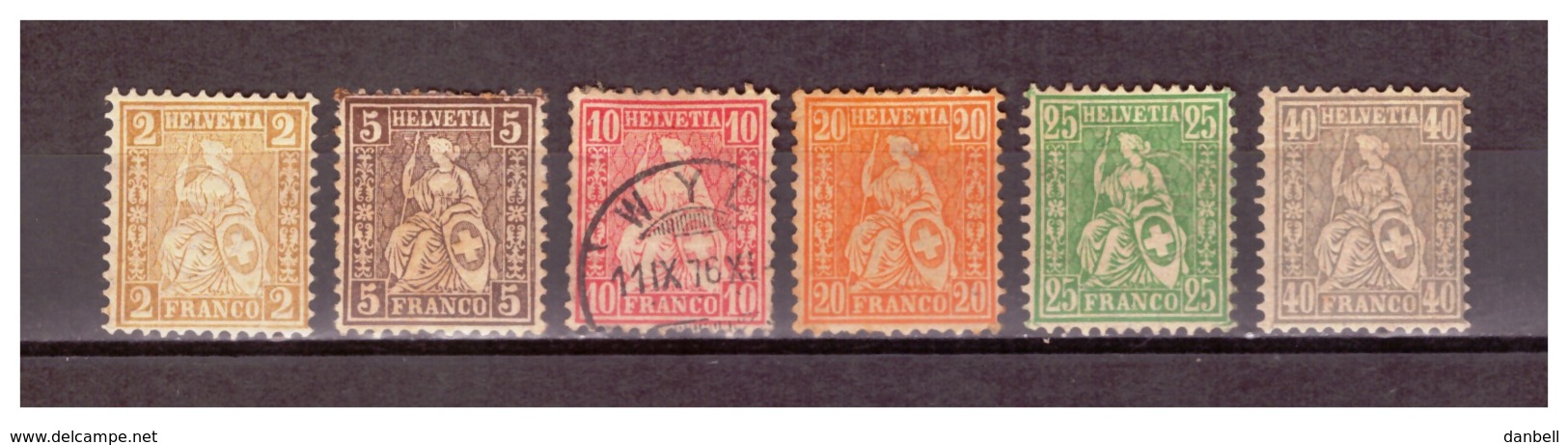 CH38) 1881 HELVETIA SEDUTA Serietta 6 Val Unif.49-57 MLH E Used  Carta Con Frammenti Di Seta - Ongebruikt