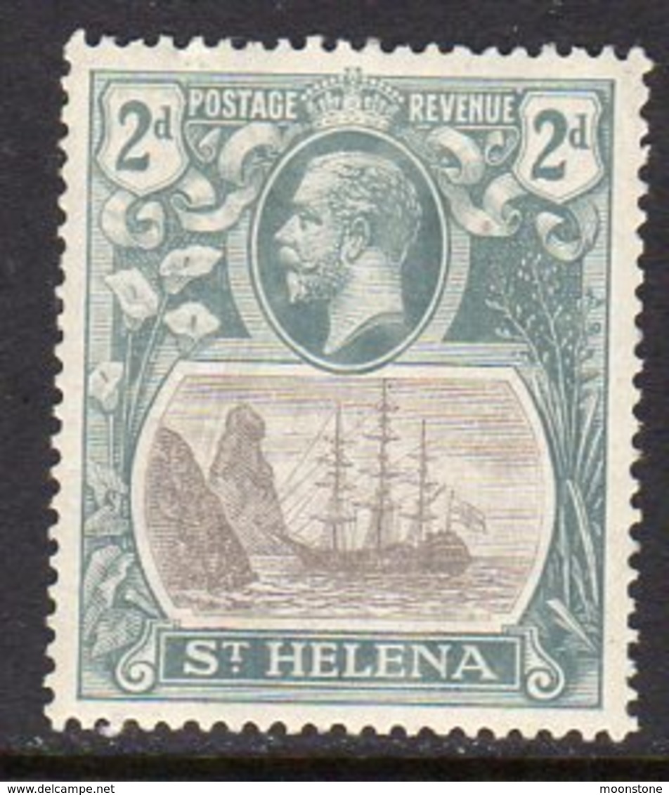 St. Helena GV 1922-37 2d Grey & Slate 'Ship & Rock' Definitive, Wmk. Script CA, Hinged Mint, SG 100 - Sainte-Hélène