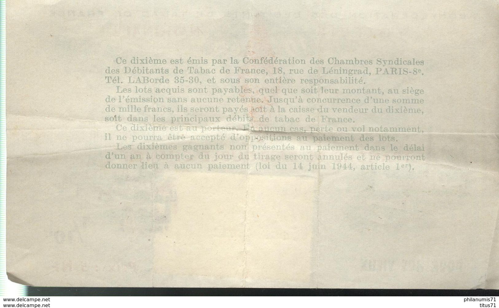 Billet De Loterie - 1/10ème Tranche De La Double Chance - 1960 - Billets De Loterie