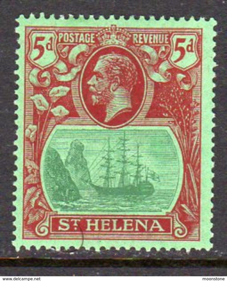 St. Helena GV 1922-37 5d Green & Carmine On Green 'Ship & Rock' Definitive, Wmk. Script CA, Hinged Mint, SG 103 - Isla Sta Helena