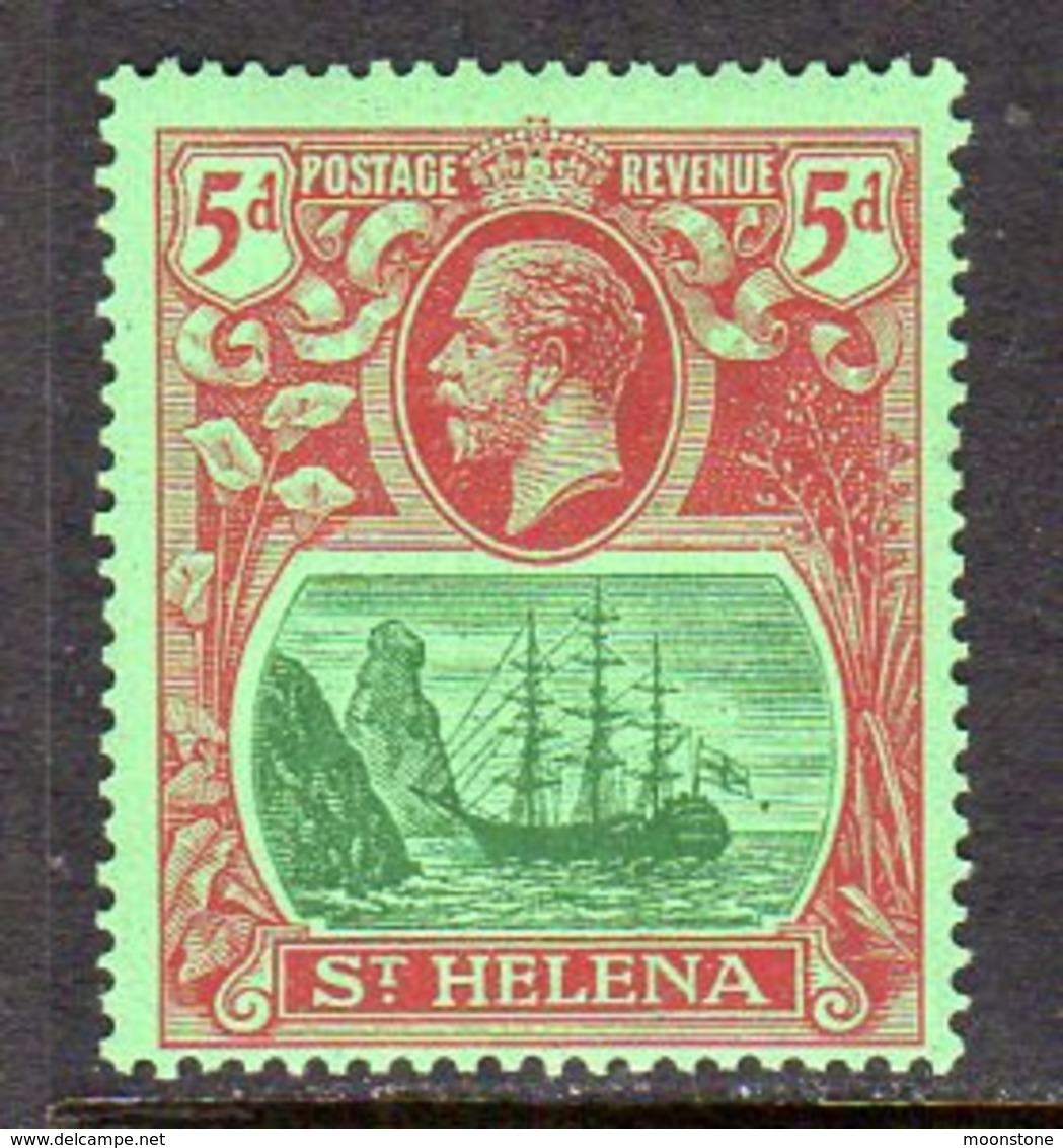 St. Helena GV 1922-37 5d Green & Carmine On Green 'Ship & Rock' Definitive, Wmk. Script CA, Hinged Mint, SG 103 - Sainte-Hélène