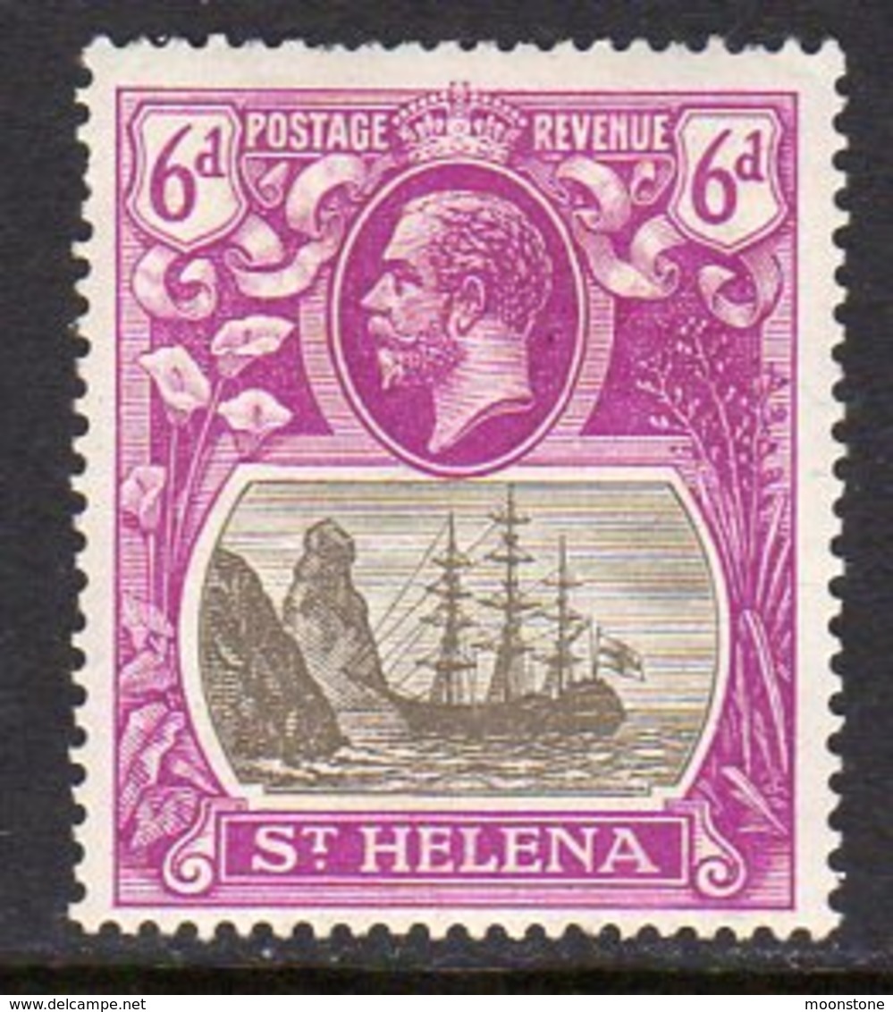 St. Helena GV 1922-37 6d Grey & Purple 'Ship & Rock' Definitive, Wmk. Script CA, Hinged Mint, SG 104 - Saint Helena Island