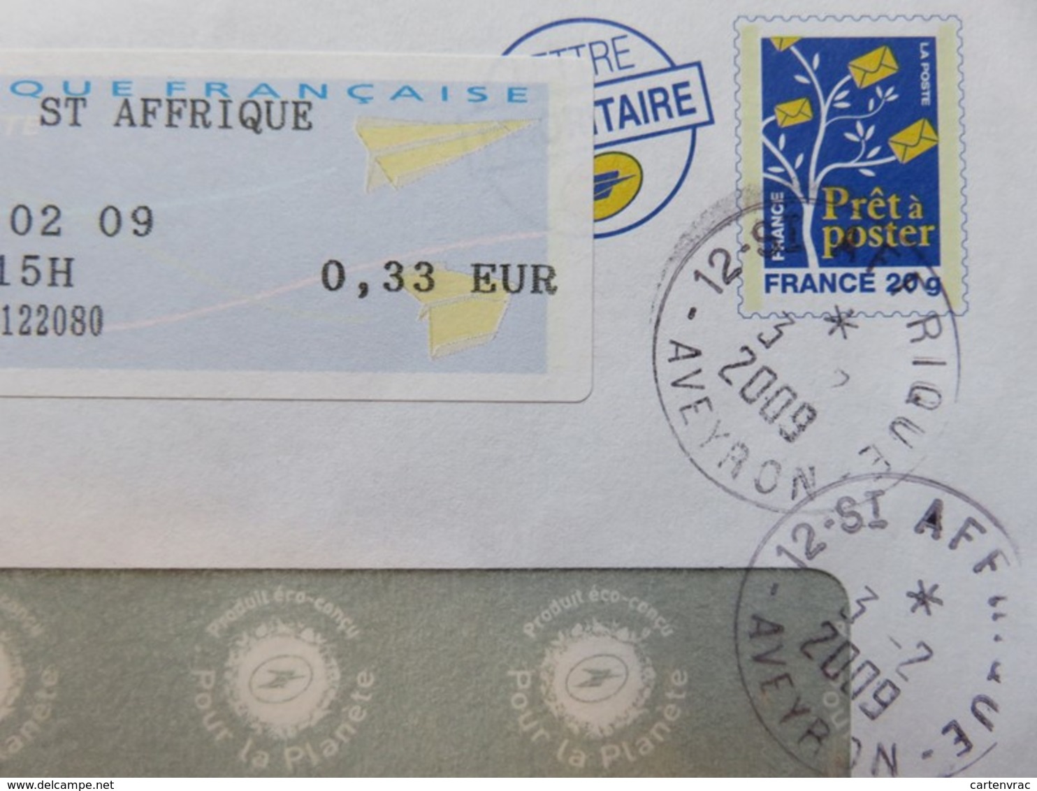 PAP - Entier Postal - Arbre à Feuilles - THIBAL - Rue Denis Papin - St Affrique + Vignette Distributeur 03.02.09 - Prêts-à-poster:  Autres (1995-...)