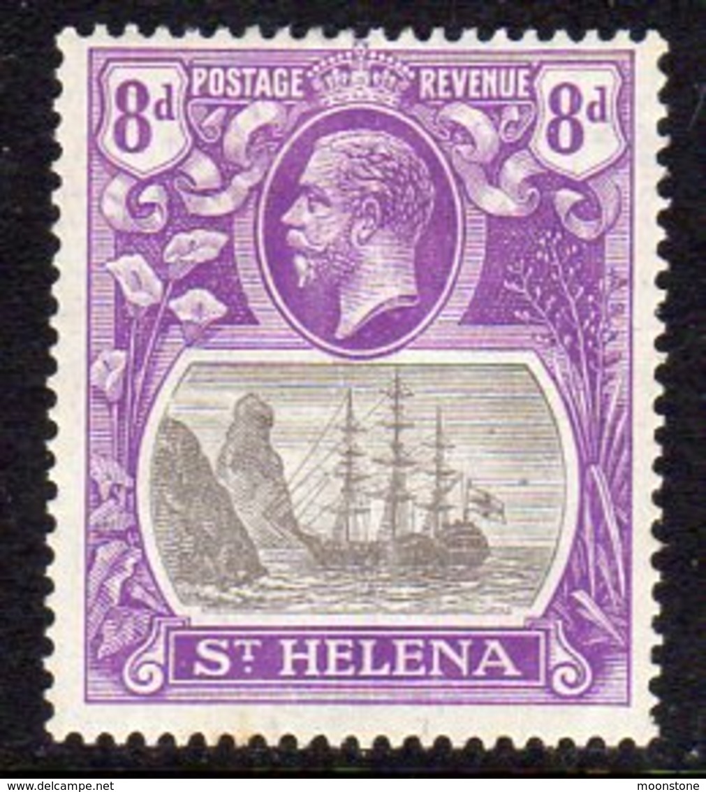 St. Helena GV 1922-37 8d Grey & Bright Violet 'Ship & Rock' Definitive, Wmk. Script CA, Hinged Mint, SG 105 - Sainte-Hélène