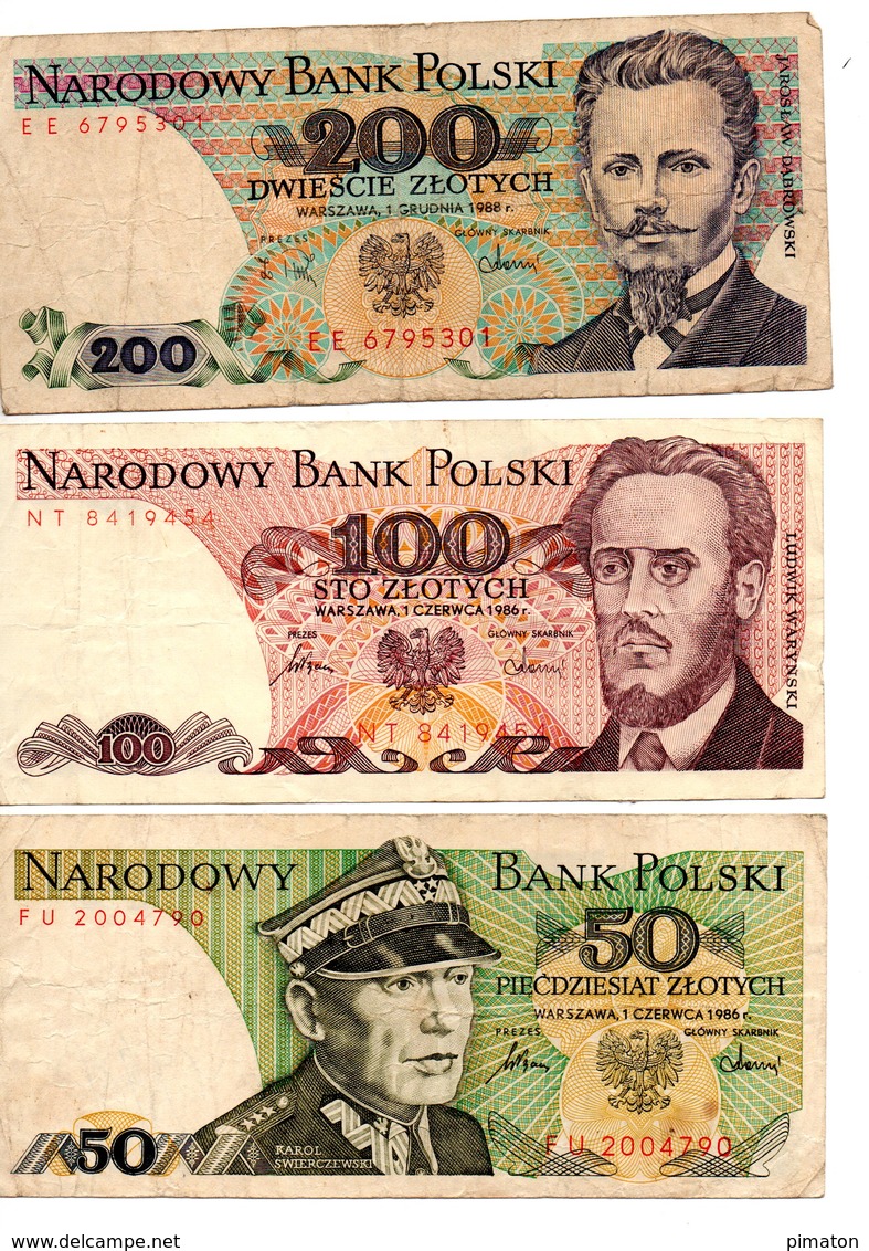 POLSKA - 3 Billets : 200 SLOTYCH ( 1988 ), 100 ZLOTYCH ( 1986 ) Et 50 ZLOTYCH ( 1986 ) - Polonia