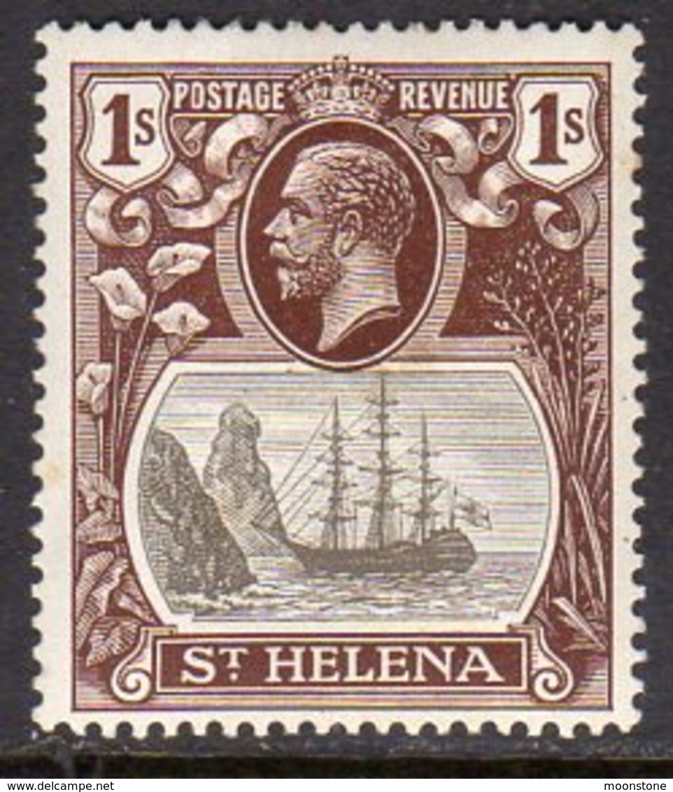 St. Helena GV 1922-37 1/- Grey & Brown 'Ship & Rock' Definitive, Wmk. Script CA, Hinged Mint, SG 106 - Saint Helena Island