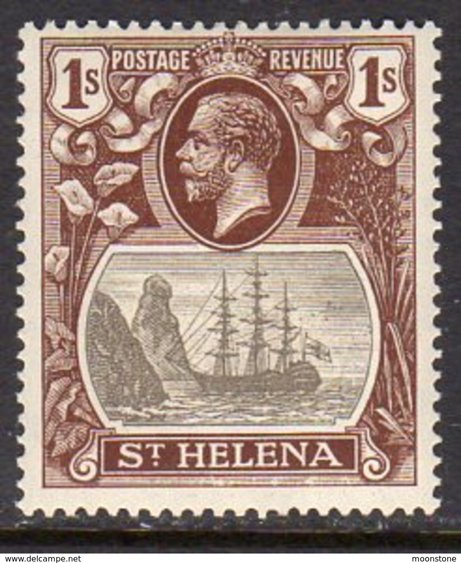 St. Helena GV 1922-37 1/- Grey & Brown 'Ship & Rock' Definitive, Wmk. Script CA, Hinged Mint, SG 106 - Saint Helena Island