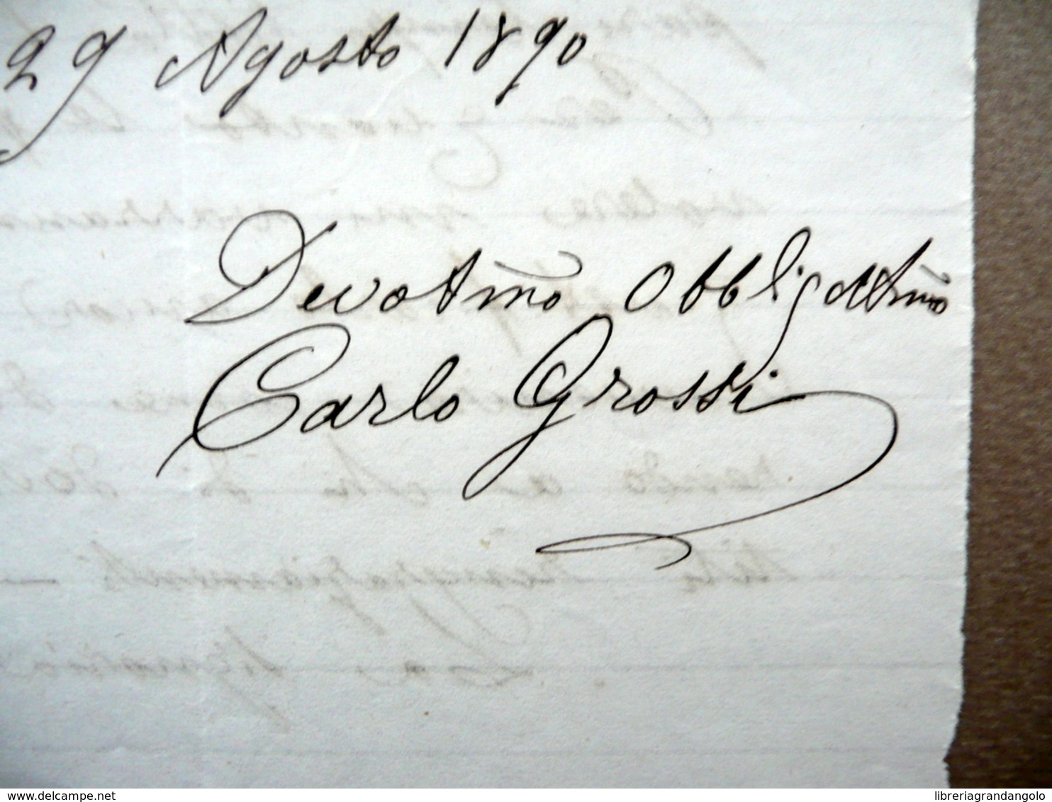 Autografo Carlo Grossi Lettera Milano 1890 Pittore Carpi Modena Arte - Altri & Non Classificati