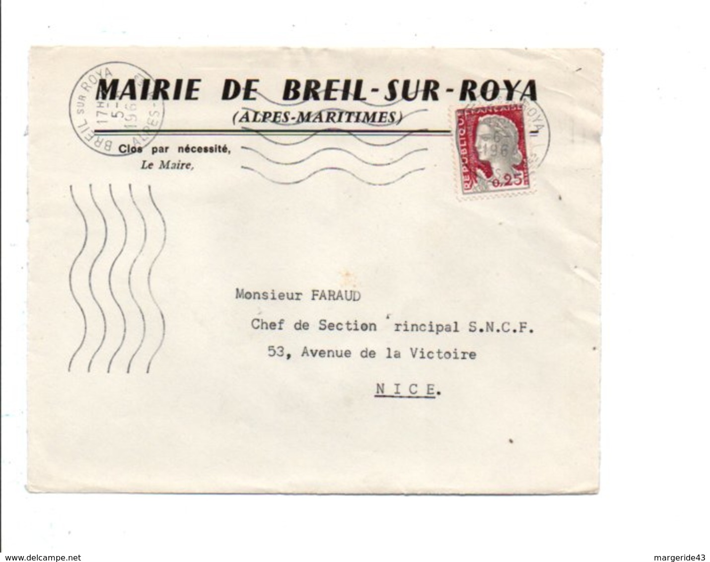 LETTRE DE MAIRIE DE BREIL-SUR-ROYA ALPES MARITIMES - 1961-....