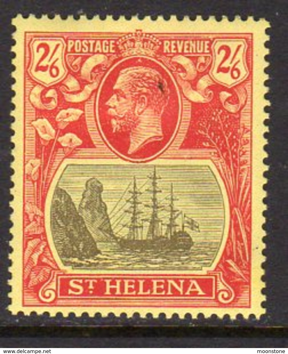 St. Helena GV 1922-37 2/6d Grey & Red On Yellow 'Ship & Rock' Definitive, Wmk. Script CA, Hinged Mint, SG 109 - Saint Helena Island