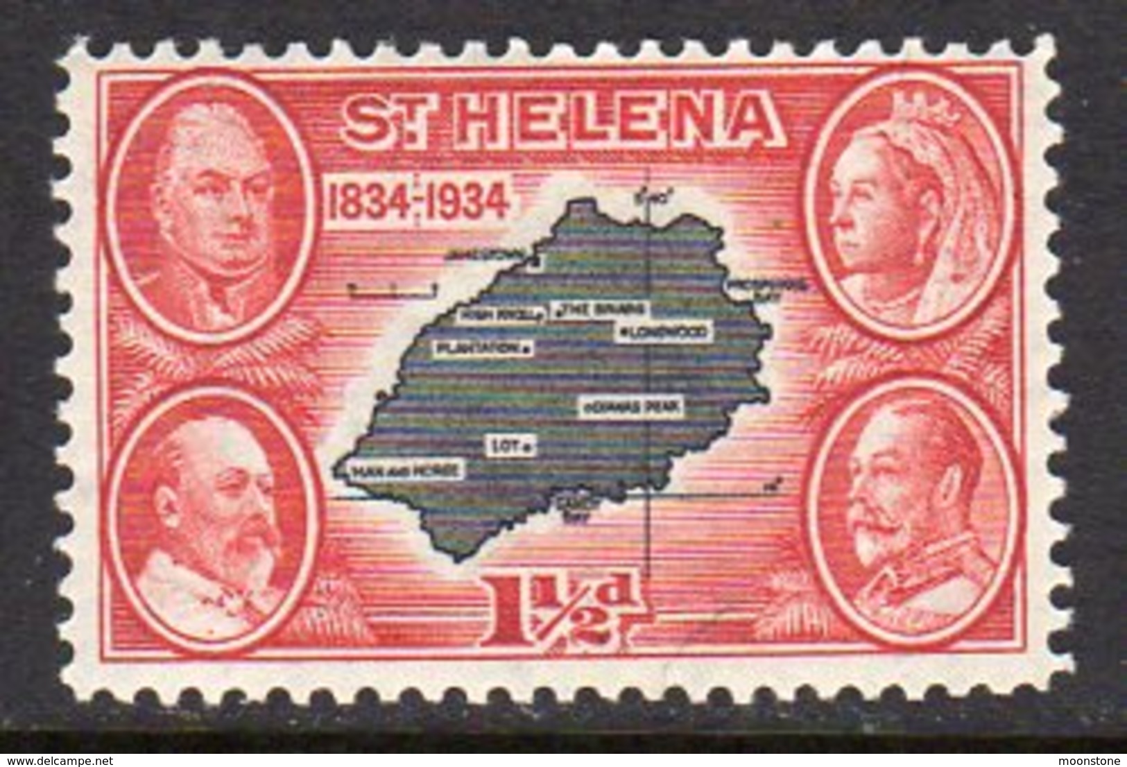 St. Helena GV 1934 Centenary Of Colonisation 1½d Value, Wmk. Script CA, Hinged Mint, SG 116 - Sainte-Hélène