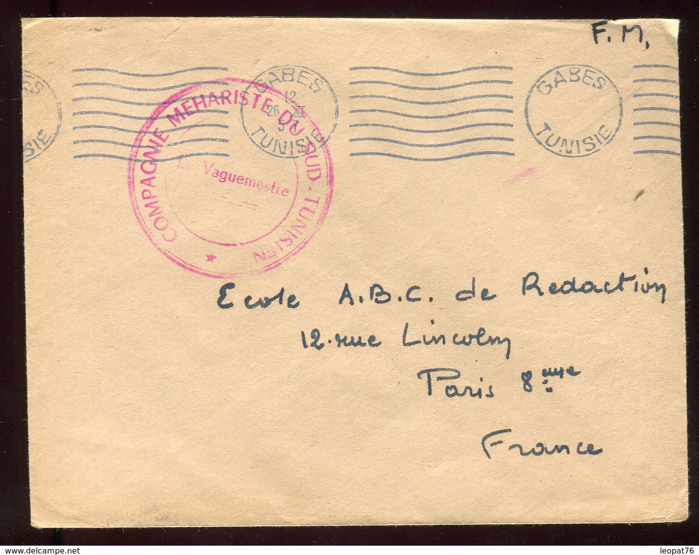 Tunisie - Enveloppe En FM De Gabes Pour La France En 1957 - N247 - Tunisia (1956-...)