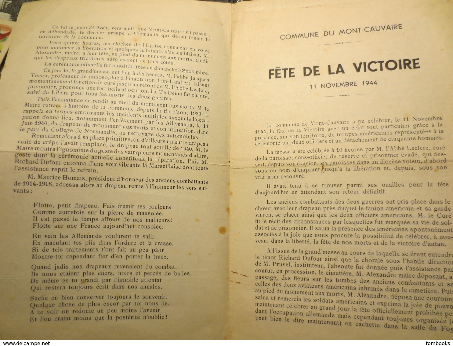 76 - Mont - Cauvaire - Brochure - Abbé Leclerc - Fête De La Libération - Dimanche 3 Septembre 1944 - - Normandie