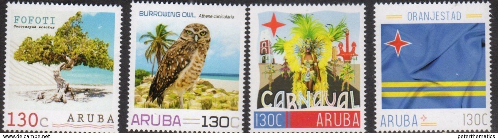 ARUBA, 2018, MNH, PERSONALIZED STAMPS, BIRDS, OWLS, CARNIVALS, FLAGS, TREES , 4v - Owls
