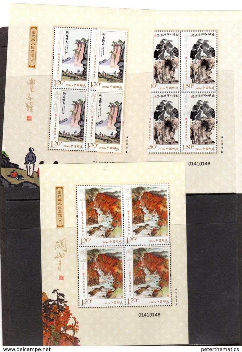 CHINA , 2018, MNH, ART, PAINTINGS, BIRDS, MOUNTAINS, WATERFALLS, 3 SHEETLETS - Other & Unclassified