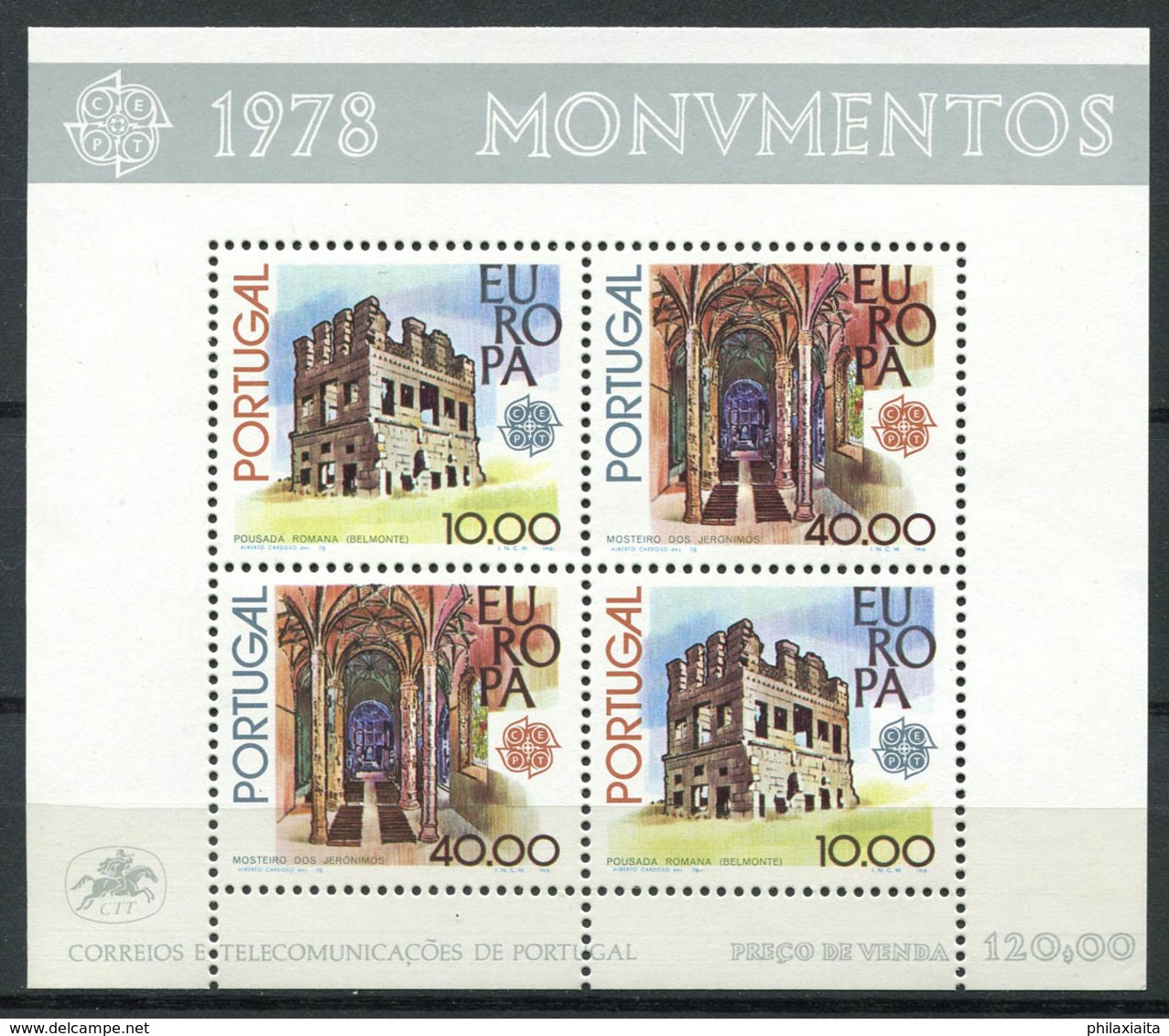 Europa CEPT 1978 Mi. Bl. 23 Foglietto 100% Nuovo ** Portogallo, Monumenti - 1978