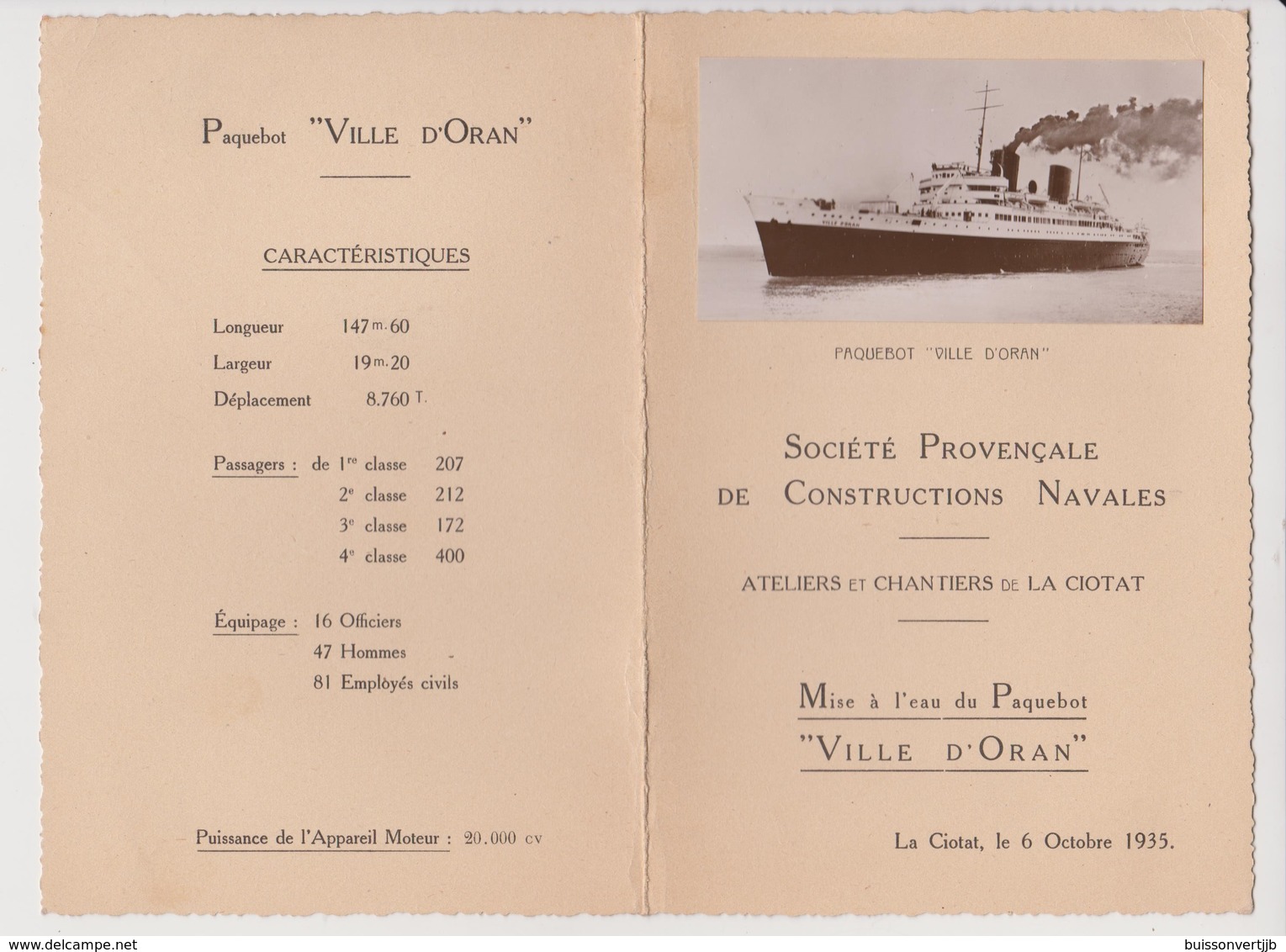 13 - La Ciotat - 6 Octobre 1935 - Menu St Provençale De Construction Navales - Mise à L'eau Du Paquebot Ville D'Oran - Menus