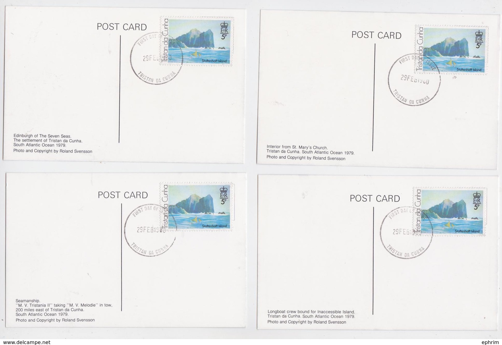 Tristan Da Cunha Lot Of 4 FDC PPc's Postcards 1980 Cartes Postales Premier Jour Seamanship South Atlantic Ocean 1979 - Tristan Da Cunha