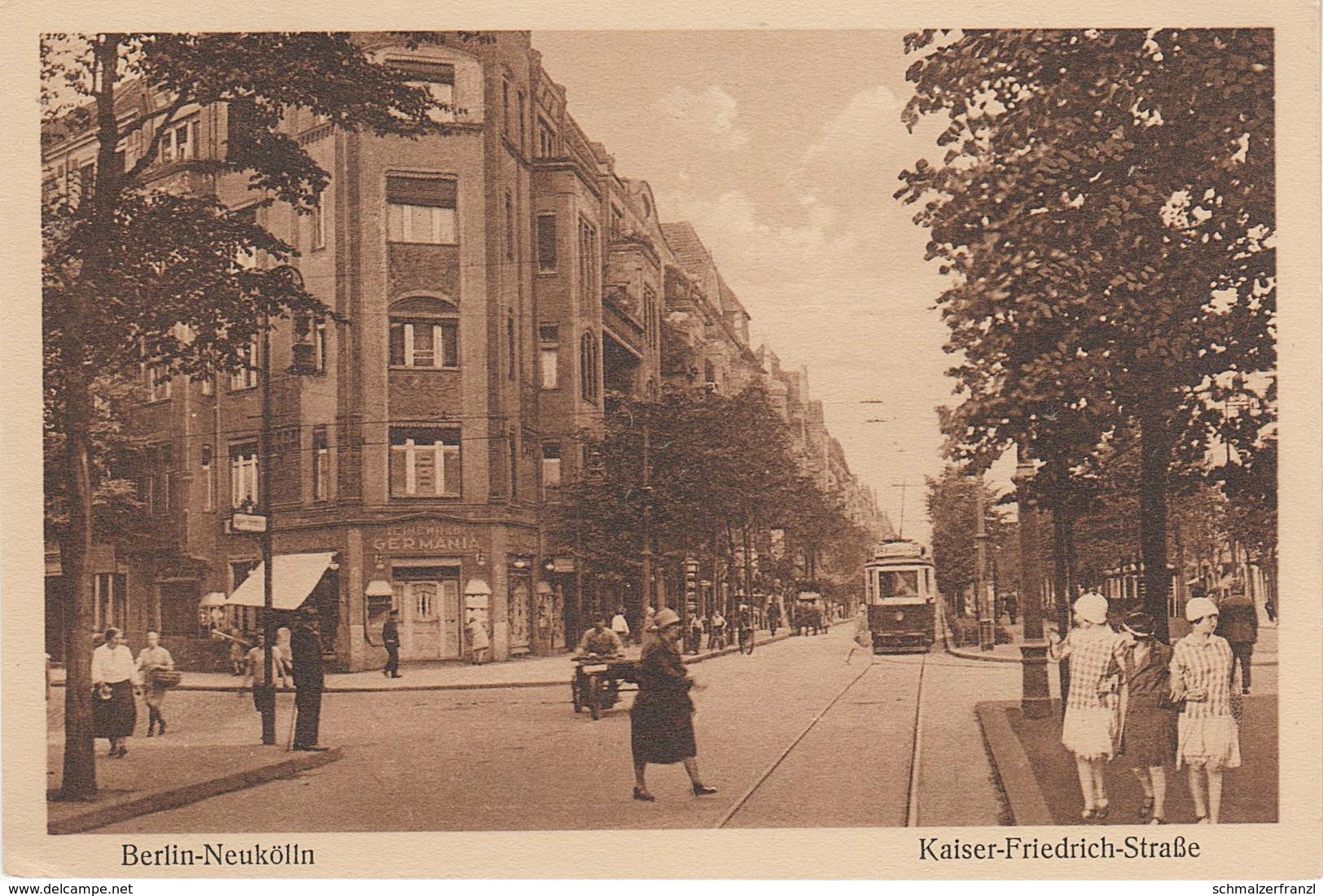 AK Berlin Neukölln Kaiser Friedrich Straße Leinenhaus Germania ? Straßenbahn Tram A Hermannplatz Charlottenburg ? - Neukölln