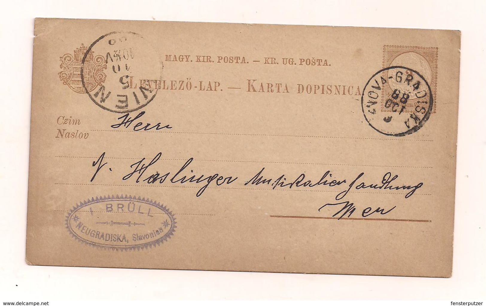 Postkarte - 3.10.1888 - Von  Neugradiska Nach Wien - Ganzsachen