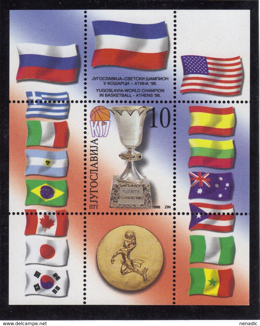 Yugoslavia,World Champion In Basketball 1998.,block,MNH - Ongebruikt