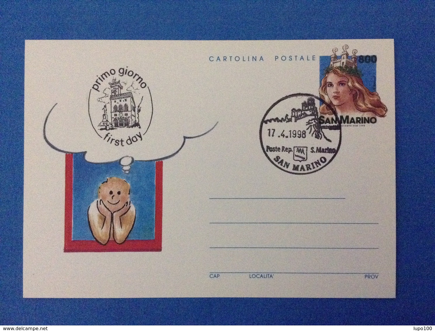 1998 SAN MARINO CARTOLINA POSTALE USATA FDC LIBERTA' BAMBINO 800 - Postal Stationery