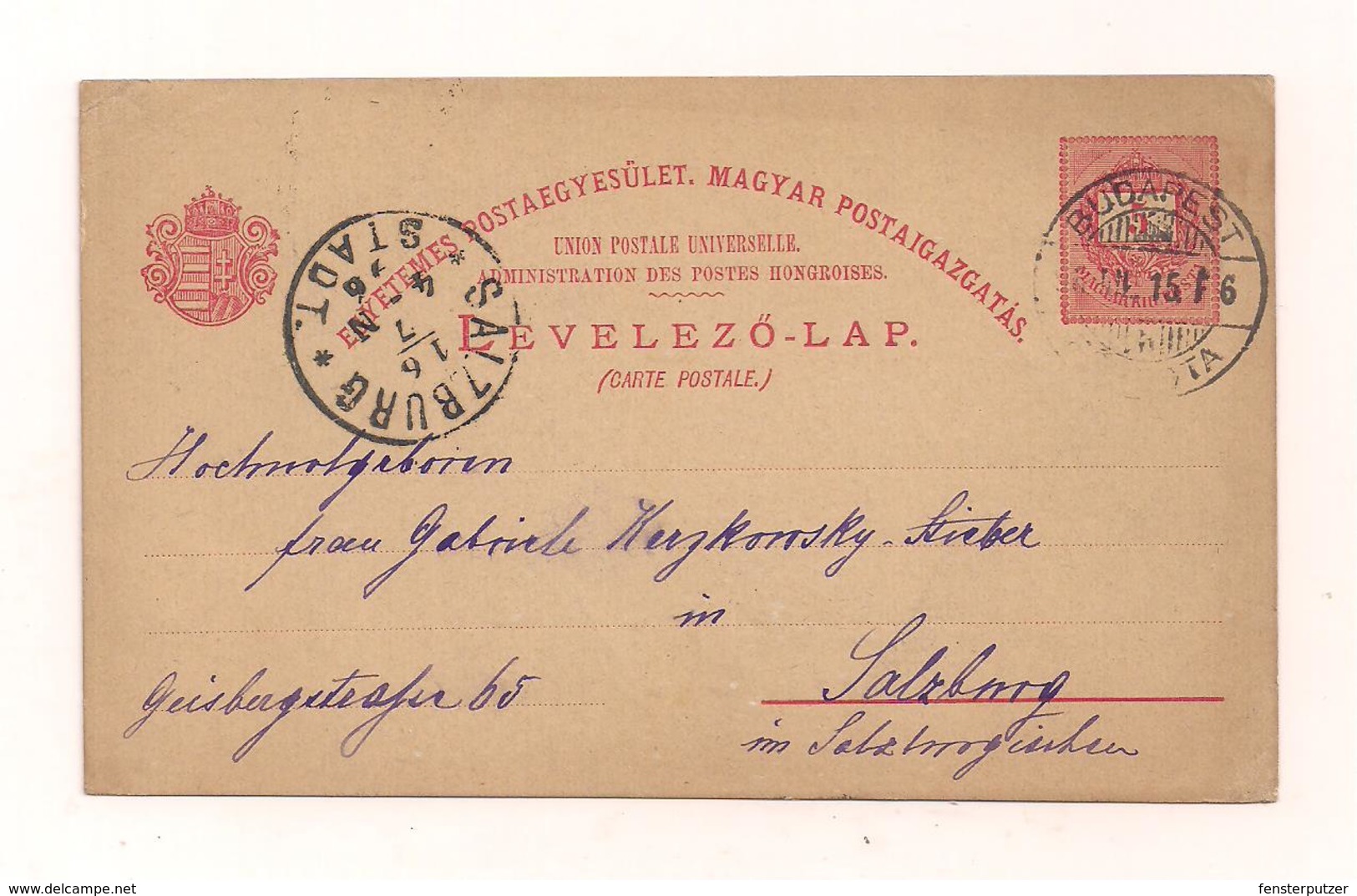 Postkarte - 15.7.1896 - Von  Budapest Nach Salzburg - Entiers Postaux