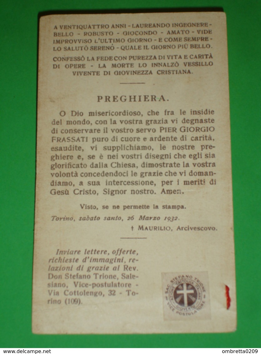 Reliquia PIER GIORGIO FRASSATI Ex Linteis Del Servo Di Dio - Santino - Images Religieuses