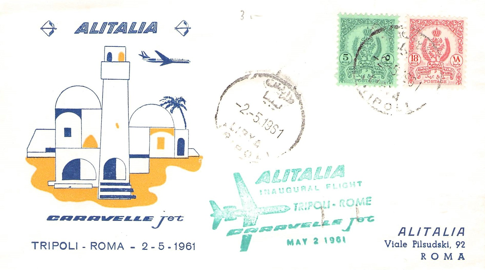 LIBYA - FIRST FLIGHT ALITALIA TRIPOLI - ROMA 1961 - Libyen