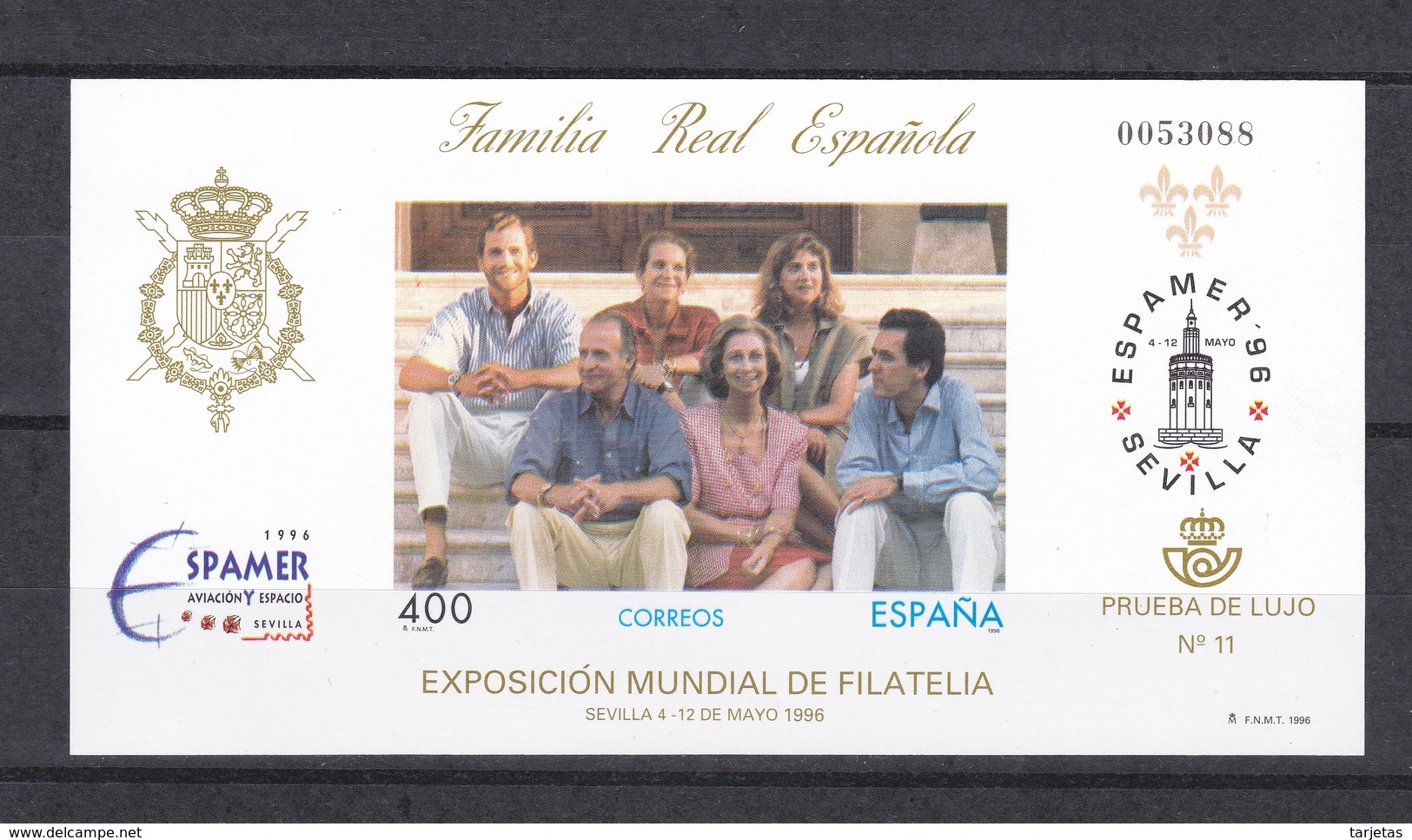 Nº 58 PRUEBA DE LUJO DE LA EXPOSICION DE FILATELIA DE LA FAMILIA REAL ESPAÑOLA  DEL AÑO 1996 - Proeven & Herdrukken