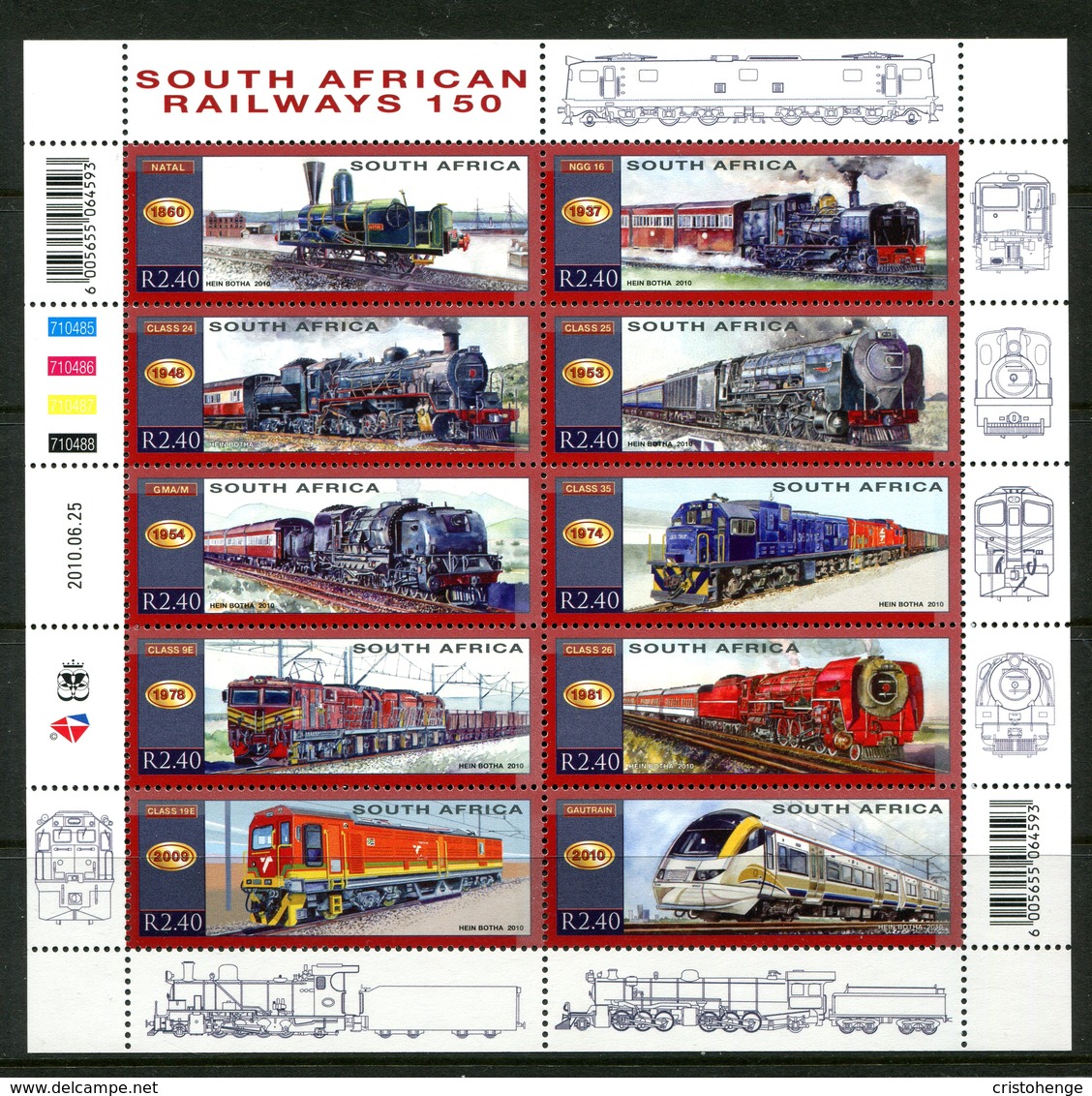 South Africa 2010 150th Anniversary Of South African Railways Sheetlet MNH (SG 1787-1796) - Ongebruikt