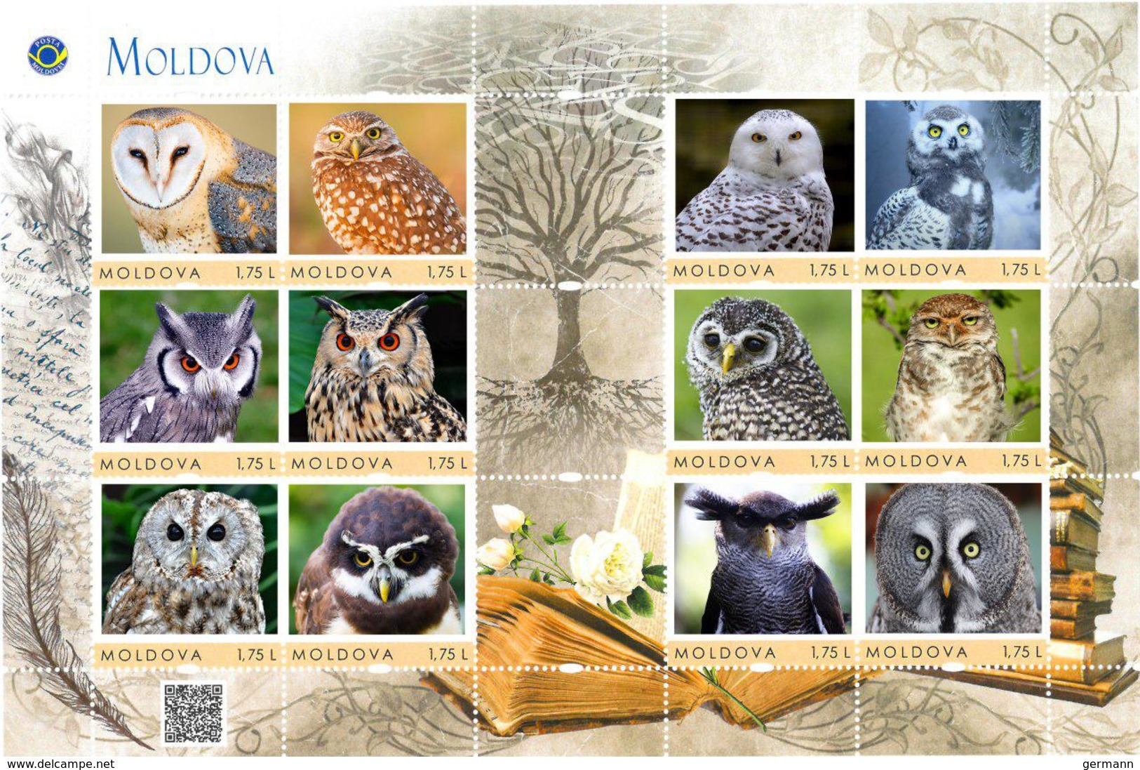 Moldova 2018, Nature, Birds, Owls, Sheet Of 12v - Moldavia