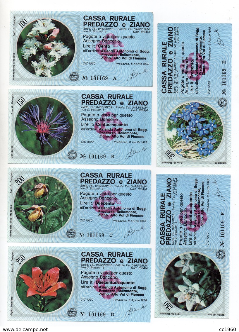 Italia - Lotto Di 6 Miniassegni Emessi Dalla Cassa Rurale Di Predazzo E Ziano Nel 1978 - (FDC13017) - [10] Checks And Mini-checks