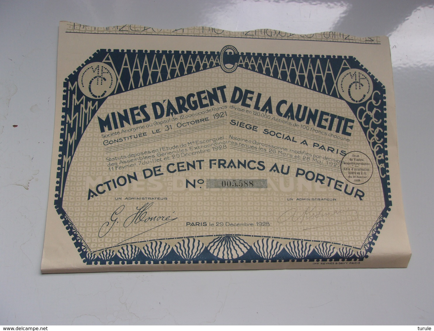 MINES D'ARGENT DE LA CAUNETTE (100 Francs) - Other & Unclassified