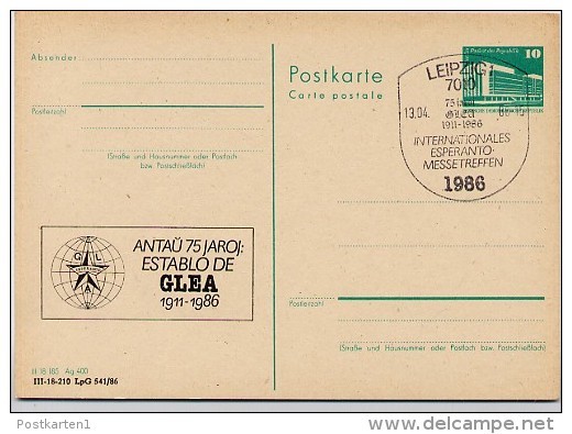 DDR P84-5-86 C138 Postkarte Zudruck ESPERANTO-TREFFEN  LEIPZIG Sost. 1986 - Esperanto