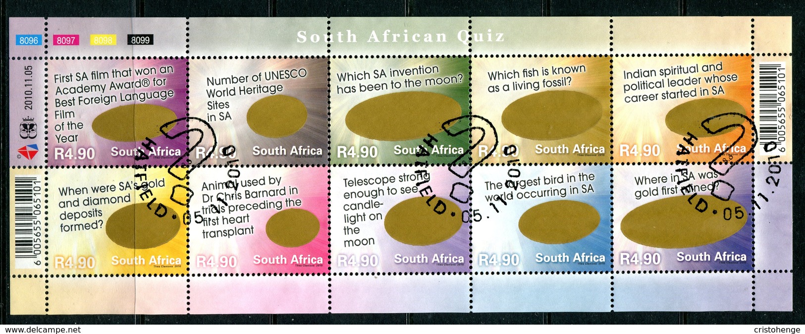 South Africa 2010 South African Quiz Sheetlet Used (SG 1867-1876) - Used Stamps
