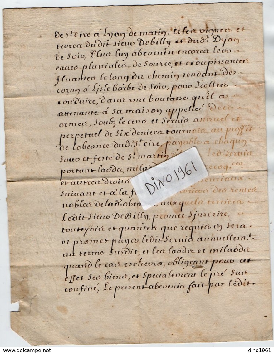 VP13.454 - LYON - Acte De 1700 - Mgr P. De MASSO De LA FERRIERE , De LISSIEU & Du PLANTIN Capitaine Au Rgt De VILLEROY - Cachets Généralité