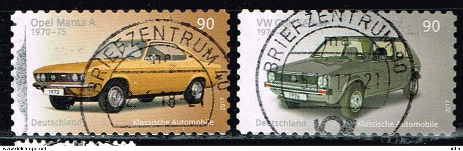 Bund 2017, Michel# 3301 - 3302 O Opel Manta Und VW Golf, Selbstklebend, Self-adhesive - Gebraucht