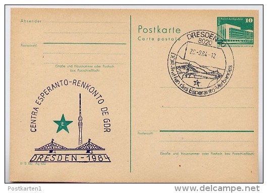 DDR P84-46-84 C93 Postkarte Zudruck ESPERANTO-ZENTRUM DRESDEN Sost. 1984 - Esperanto