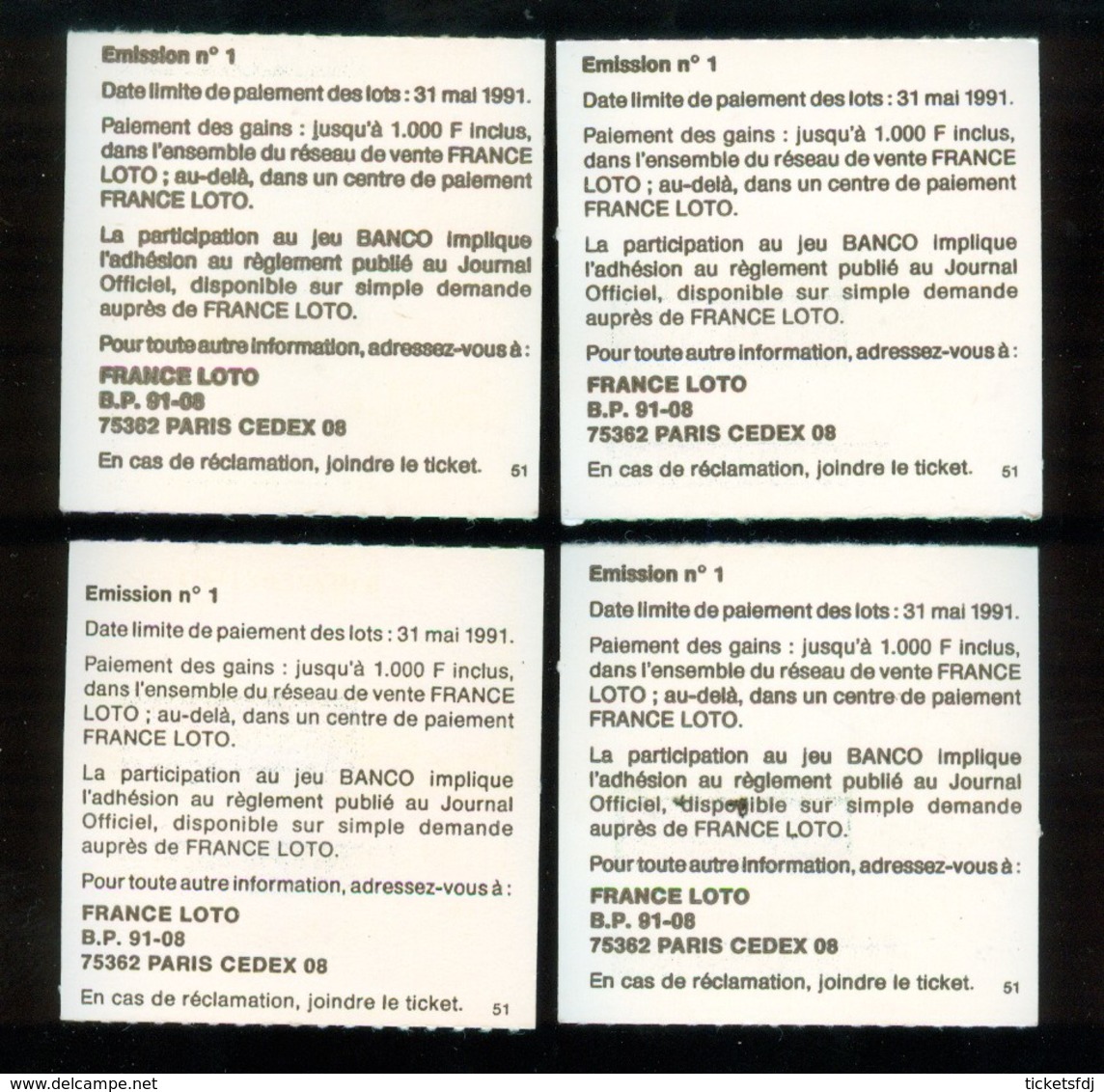 Grattage FDJ - Série Complète BANCO 51 - La Toute Première émission 1990 - Billets De Loterie