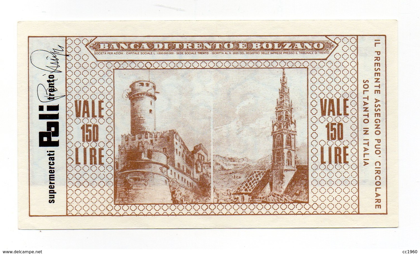 Italia - Miniassegno Da Lire 150 Emesso Dalla Banca Di Trento E Bolzano Nel 1977 - (FDC13020) - [10] Assegni E Miniassegni