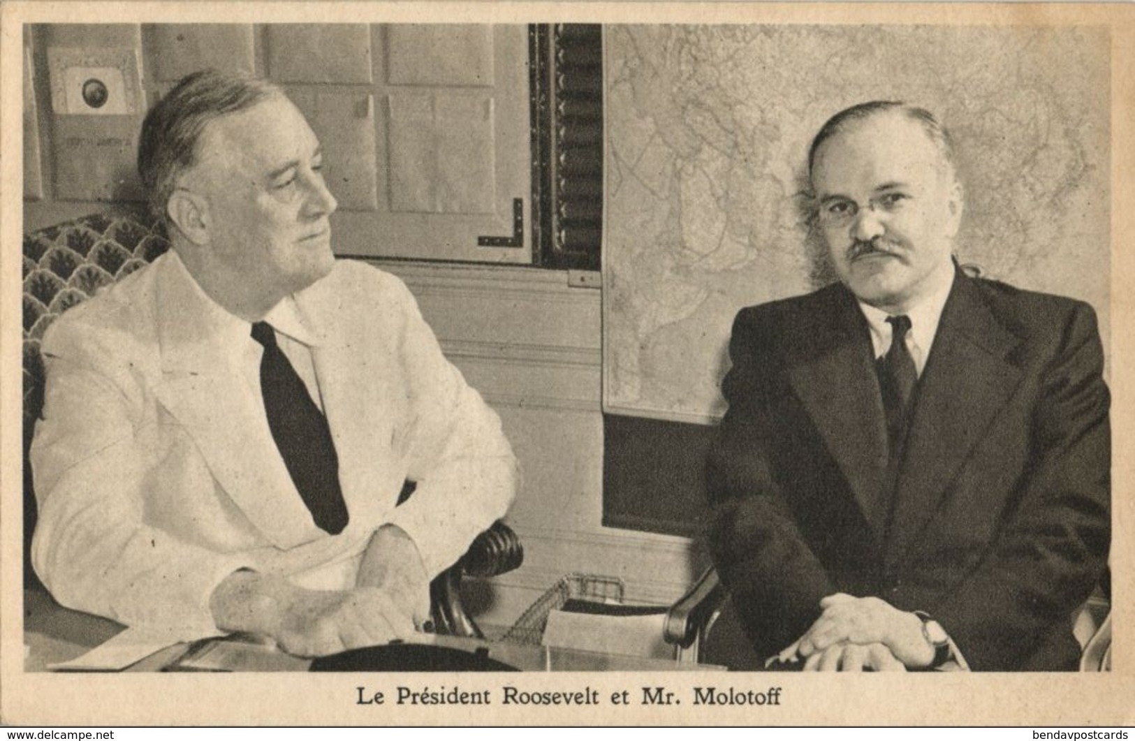 US President Roosevelt, Russian Chairman Molotov (1945) WWII Tuck Postcard - War 1939-45