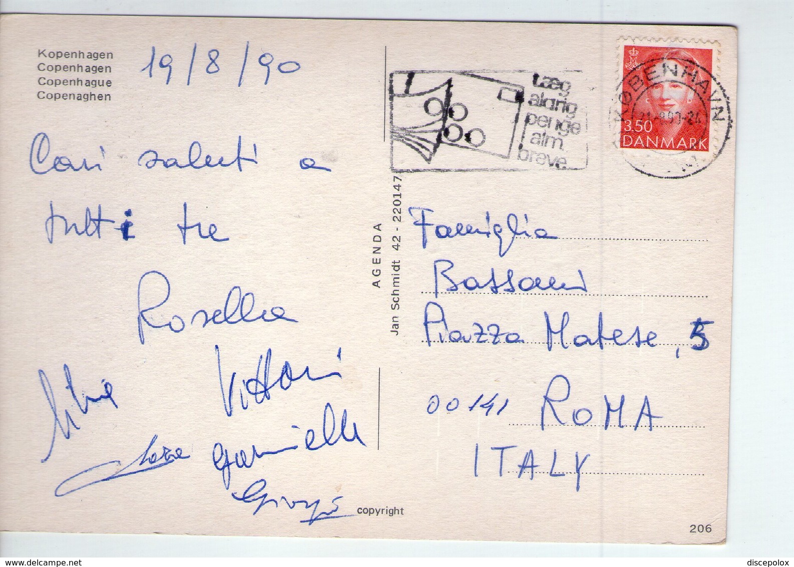 U3795 Postcard 1990 Kopenhagen + Nave Navi Navy Ship Bateaux + NICE TIMBRE - Storia Postale - Denemarken