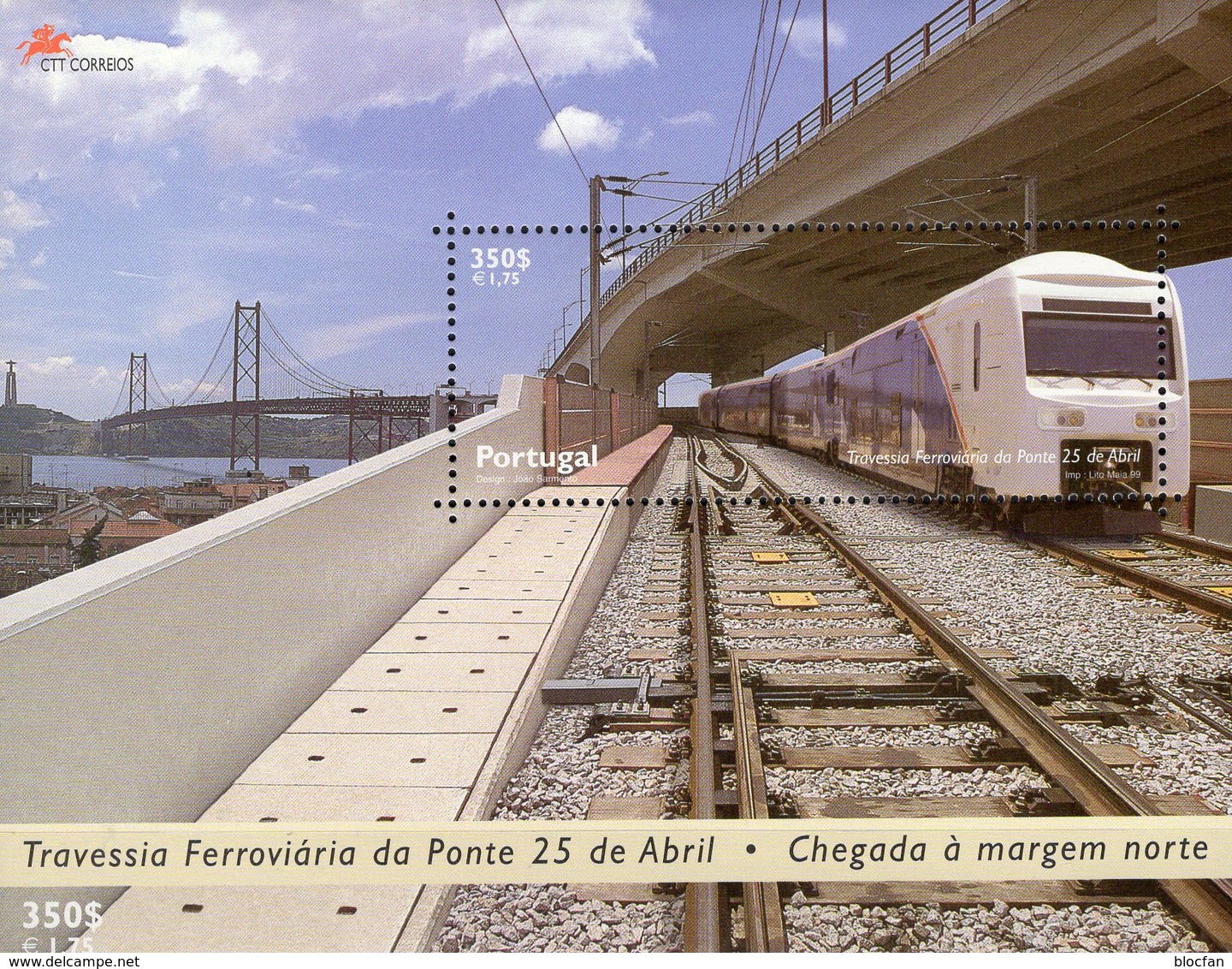 Eisenbahnbrücke 1999 Portugal Block 155 ** 5€ Züge Auf Der Tejo-Brücke Bloque Bridge Ss Train Bloc Sheet Bf Railway - Trains