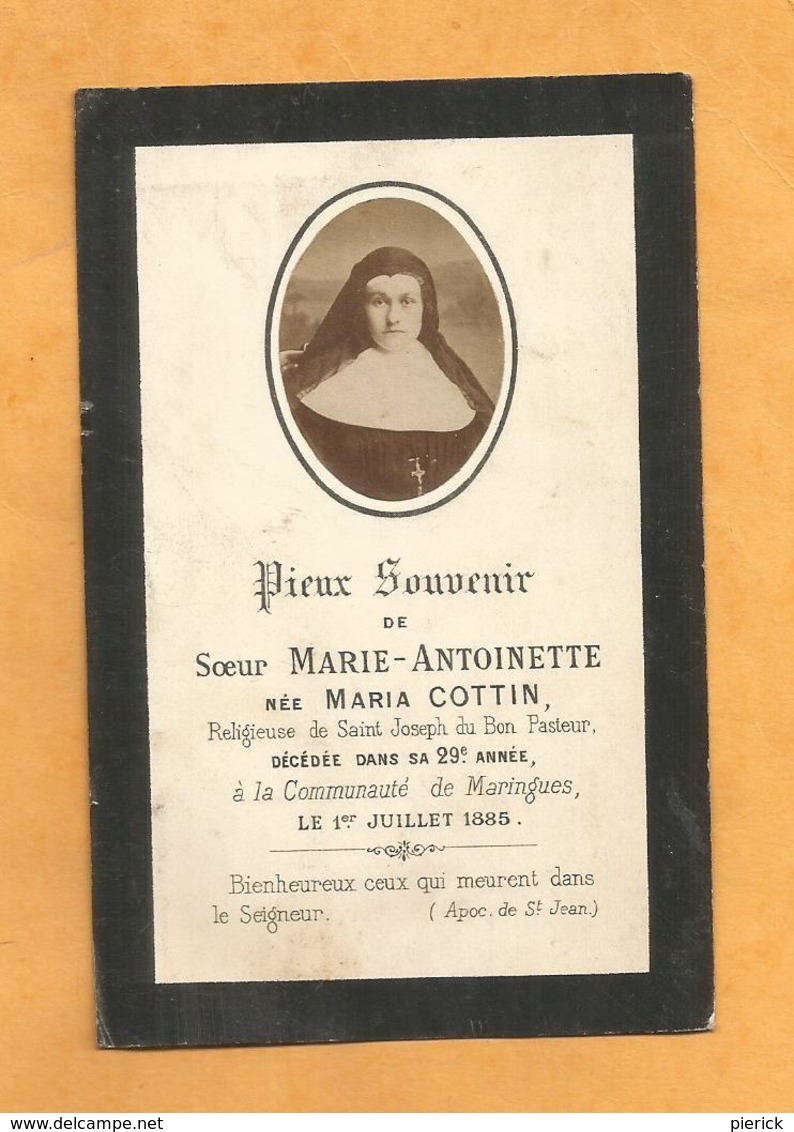 IMAGE GENEALOGIE FAIRE PART AVIS DECES CARTE MORTUAIRE SOEUR  MARIA COTTIN MARINGUES 1856 1885 - Décès