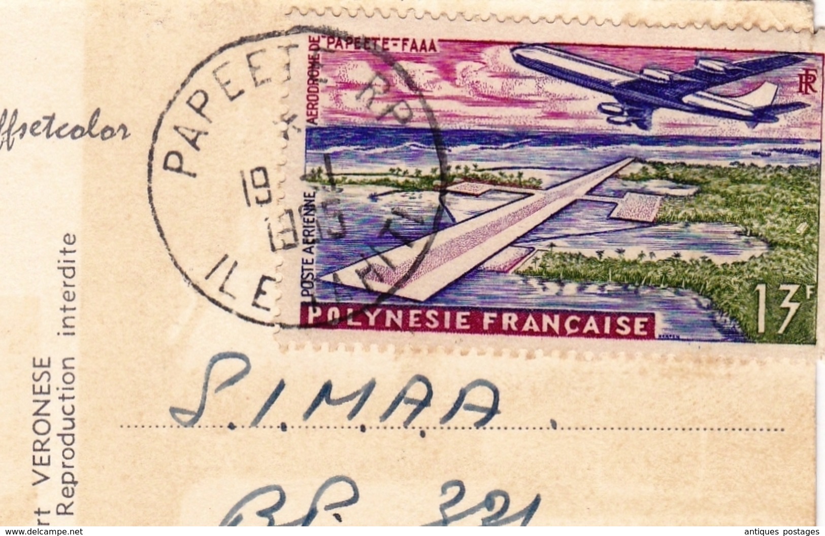 Carte Postale Tahiti Papeete 1955 Polynésie Française Hôtel Taaone Douala Cameroun Aérodrome Papeete Faaa - Tahiti