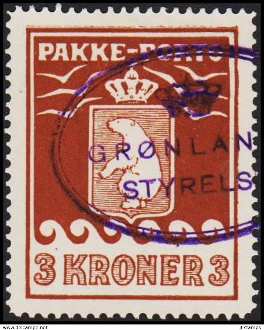 1930. 3 Kr. Brown. Thiele. Perf. 11 ½. GRØNLANDS STYRELSE. (Michel 12A) - JF306947 - Spoorwegzegels