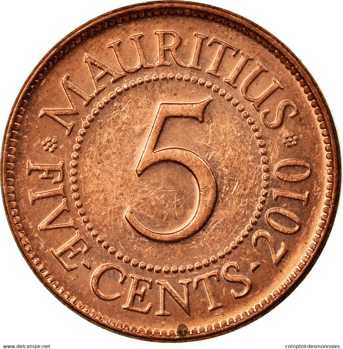 Monnaie, Mauritius, 5 Cents, 2010, TTB, Copper Plated Steel, KM:52 - Maurice